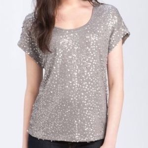 Pleione Anthro Grey Stretchy Sequined Top Sz Small